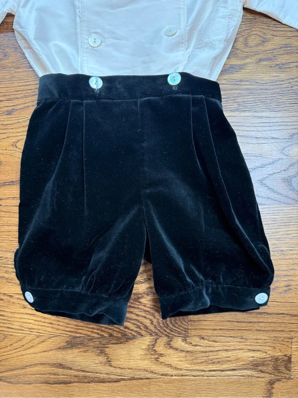 Vintage Frances Johnston Silk Heirloom Top Black Velvet Toddler Shorts 18 Mths